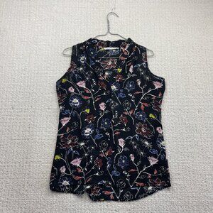 Violet + Claire Sleeveless Blouse Top Sz S Black Multicolor Floral AOP Sheer